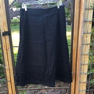 Talbots Irish linen blend black maxi skirt with cut work at the hem size…